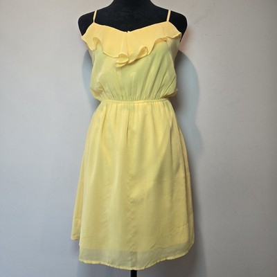 Francesca's Mini Dress Bright Dopamine Yellow Ruffle Sweetheart Neck Summer Fun