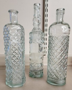 Set of 3 Vintage Glass Bottles Clear