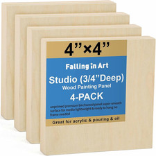 Unfinished Birch Wood Panels Kit for Painting, Wooden Canvas 4 Pack of 4X4 Stu