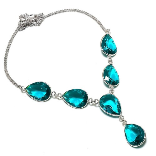 Indicolite Tourmaline Gemstone 925 Sterling Silver Jewelry Necklace 18" A979