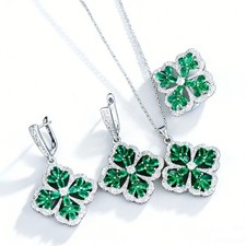 Silver Plated Leaf Necklace Earrings Ring Women Zircon Crystal Party Jewelry Set