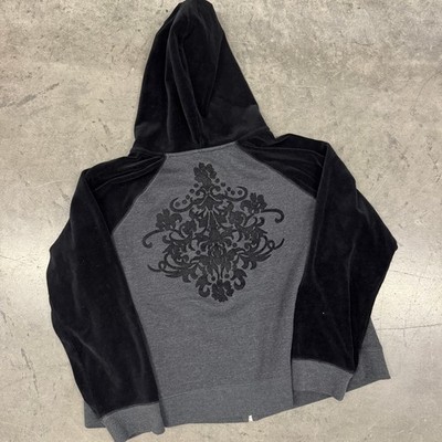 Vintage Y2K Monroe Main Abstract Grunge Black Grey Hoodie Full Zip Sweatshirt L