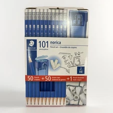 Staedtler 50 HB2 Graphite pencils 50 eraser caps 1 pencil sharpener NEW