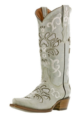 Womens Western Rodeo Boots Off White Leather Wedding Bridal Snip Toe Size 10.5