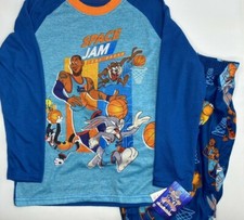 Boys Size M 8 Space Jam 2-Piece Sleep Set Pajamas Sleepwear Long Sleeve Blue