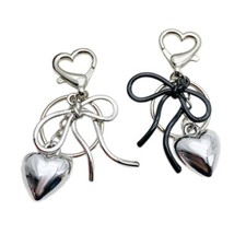 Simple Metal Bowknot Heart Keychain Hanging Ornament Keyring Sweet Cool Pendant