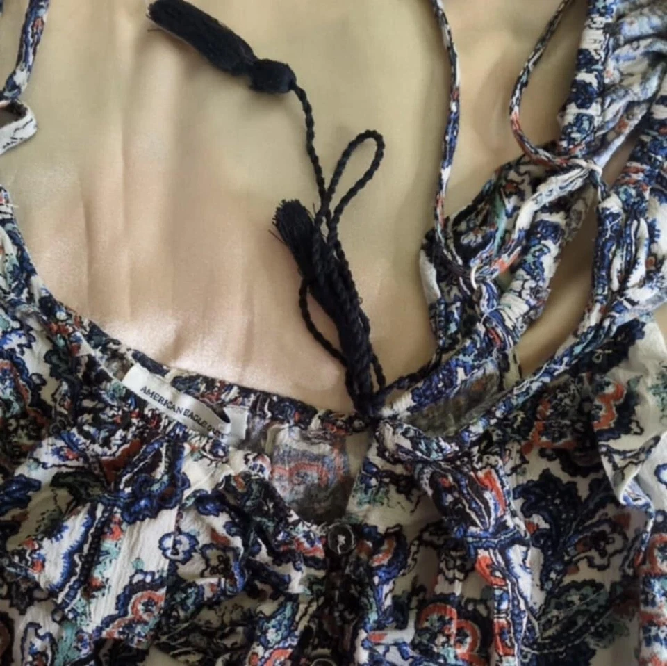 American Eagle Dress Small Off The Shoulder Adj Straps Cottagecore Paisley Coque - Image 3 of 4