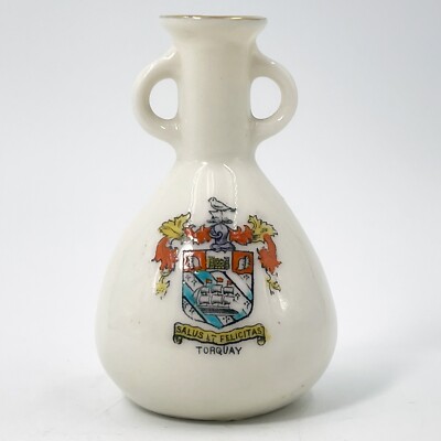 VINTAGE FLORENTINISCHE URNENVASE AUS PORZELLAN MIT SCHMALHALS UND 2 GRIFFEN: TORQUAY CREST