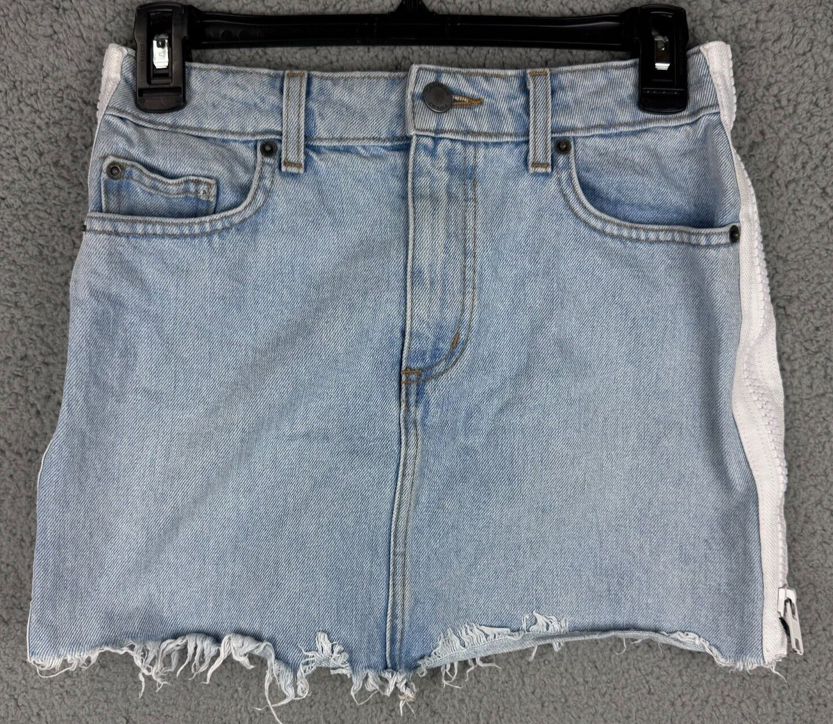 Carmar Denim Skirt Women Size 27 Blue Raw Ends Mini Side Zipper