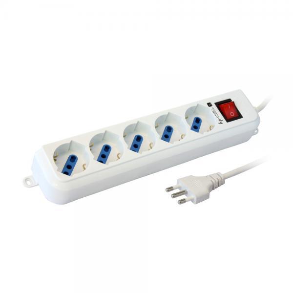 Multipresa 5 Posti Italiana Bipasso / Schuko Cavo 5m