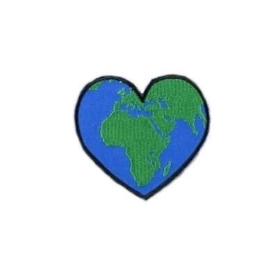 Süßer Planet Erde Herzförmiger Bügelbild Patch Welt Öko Frieden Liebe Applikation