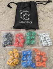 Jevergn Role Playing Dice, 7 Sets With Bag, Multi Color    NWOT