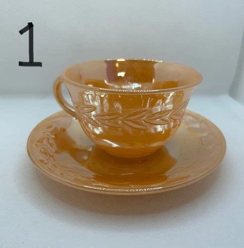 Vintage Fire King Peach Lusterware by Anchor Hocking Cup & Saucer OvenWare