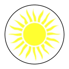 Sun shine stickers, labels, tags, envelope seals, bright yellow sun