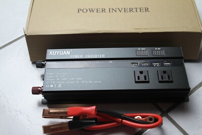 XUYUAN Power Inverter 4 USB Ports 3 Plug Ins DC 12V AC 100V-130V 60 Hz Digital