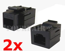 2 Pack - CAT5e Inline Coupler Keystone RJ45 Female Snap-In Jack Insert - Black