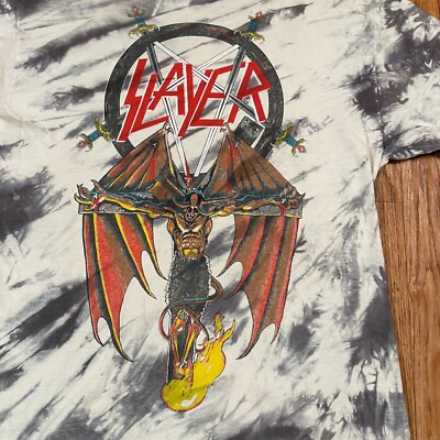 Vintage 1988 Slayer Crucified Demon Tie Dye Band T-Shirt South of