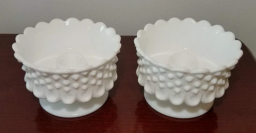 Vintage  Hobnail Milk Glass Set of Candle Holders