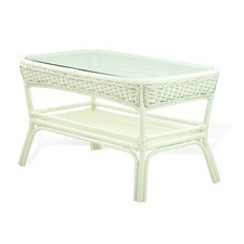 Rattan Wicker Natural ECO Handmade Design Alexa Rectangular Coffee Table, White