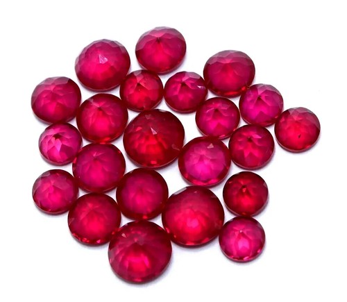 90 Ct Natural 8-10 Piece Red Ruby Round Cut Faceted Certified Loose Gemstone Lot - Picture 8 of 10