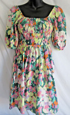 Gap Smocked Square Neck Mini Dress Rainbow Floral BOHO Sz XS NWT