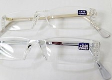 SOFT SHIMMERING CLEAR CRYSTAL READING READER GLASSES WITH SILVER ARMS.