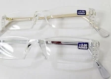 SOFT SHIMMERING CLEAR CRYSTAL READING READER GLASSES WITH SILVER ARMS.