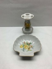 Royal Crown vintage roses Trinket Dish Toothbrush Holder Gold trim ceramic bath