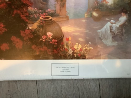 Beautiful Art “ On The Terrace Capri” by Karl M Schuster Signed/Sealed 17”x 22” - Picture 5 of 8