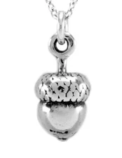 3D Heavy Acorn Charm Necklace-925 Sterling Silver #1085