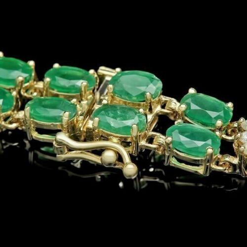 15 Karat Künstlicher Diamant & Smaragd Tennis Armband 14K Gelb Vergoldet - Bild 3 von 9