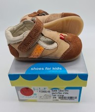 NEW Bo-Bell 4 jnr Boys Brown & Orange Leather Shoes EU 20 Easy Touch Fasten