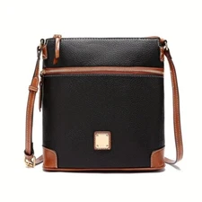 Black Retro Messenger Bag Simple Faux Leather Classic Shoulder Bag Women Gift