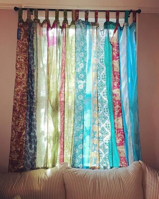10 Pcs Indian Sari Patchwork Curtain Drape Window Decor Multi Silk Curtain panel