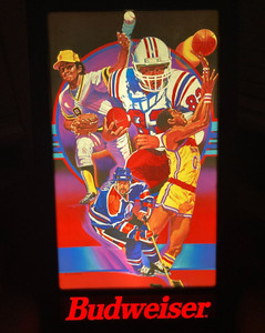 Large Vintage 1995 Bobb Vann Budweiser Sports Light-Up Man Cave Bar Sign - WORKS