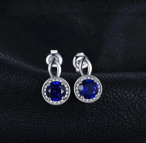 Creado en Laboratorio Zafiro Pendiente,925 Plata de Ley Pendientes,Boda Regalo - Imagen 3 de 4