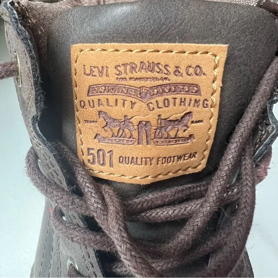 Levi's 501 Boys Size 5 High Top Lace Up Suede Boots Shoes Dark Brown - Image 3 of 4