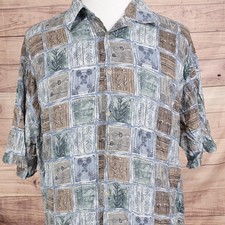 Pierre Cardin Shirt Mens 2XL Multicolor Geometric Short Sleeve Button-Up Rayon