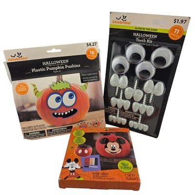 Halloween Pumpkin Decorating Kit Bundle Mickey Mouse Pushins Teeth Set