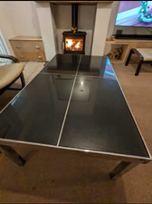 Large Black Granite Top Coffee Table with polished metal frame