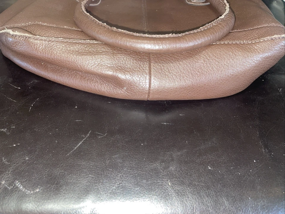 L.L.Bean сумка с короткими ручками коричневый кожаный темно-синий и белая полоса подкладка LLBean - Изображение 3 из 4