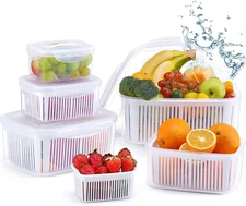 Larger Fruit Vegetable Produce Storage Saver Containers with Lid & Colander 5 Pa