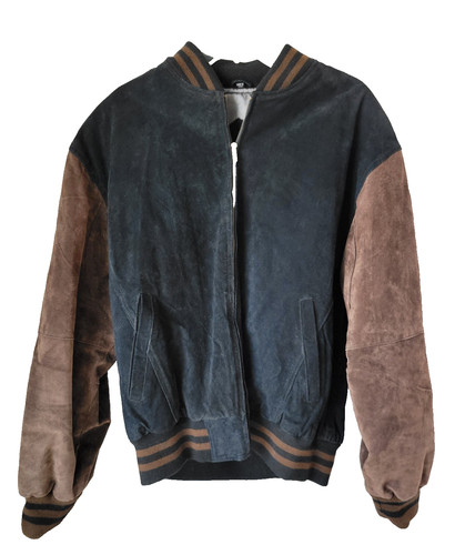 Joshua Ross mens 100% leather bomber jacket size L elastic wrist and bottom