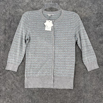 Halogen  Cardigan Women's Small  Full Button 3/4 Sleeves 30 in chest Gray Teal