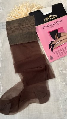 OMSA DAMEN HOLD UP SELBSTHALTER RHT GRÖSSE 2 mit braunem STICKRAND
