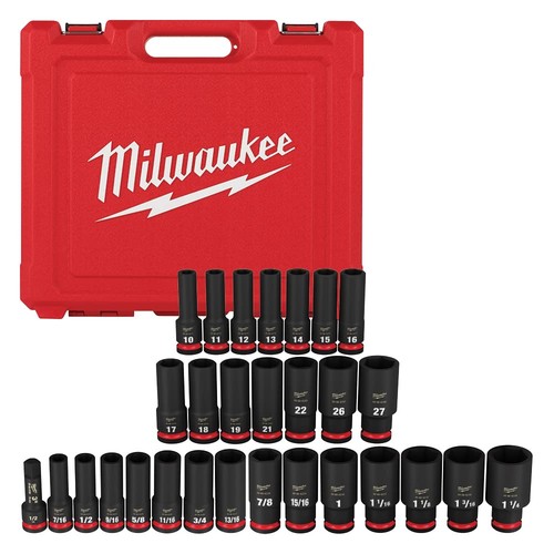 Milwaukee 49-66-7016 SHOCKWAVE 1/2" Drive SAE & Metric Deep 6PT Socket Set 29PC