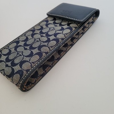 Vintage Coach Eyeglass Case Signature C Navy Blue Canvas Leather
