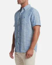Weatherproof Vintage Men's Linen Cotton Blend Woven Shirt, Blue, Large