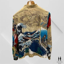 Citron Santa Monica Asian Silk Blend Beautiful Print Tunic Top Dry Cleaned Sz XL