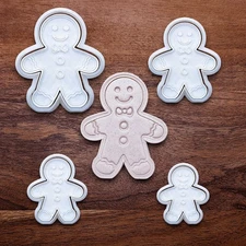 Gingerbread Man Cookie Cutter Set and Stamp - Christmas Holiday Xmas Baking Mold